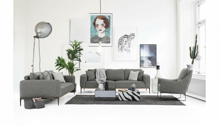 Ensemble de canapés 2 places en tissu moderne gris pour salon