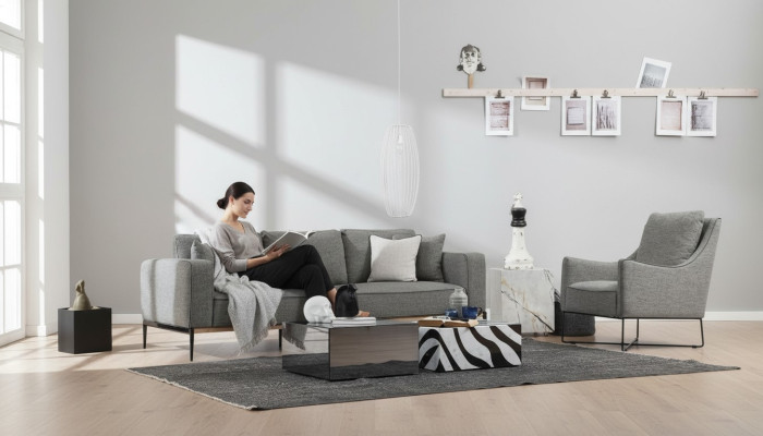 Ensemble de canapé 4 places Fauteuil 4 places Canapés en tissu design moderne gris