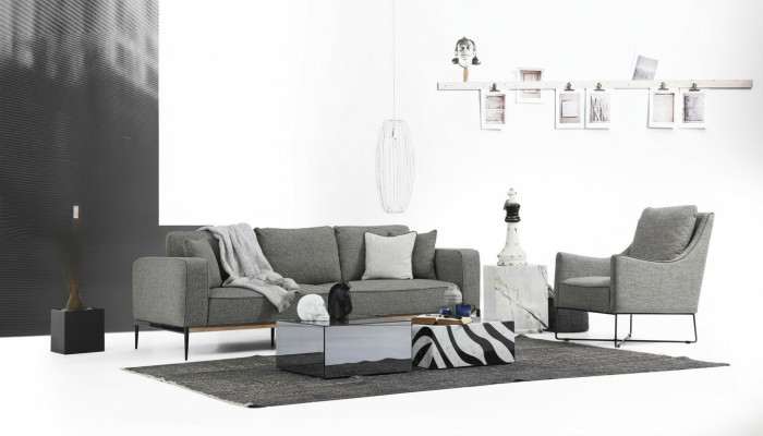 Ensemble de canapé 4 places Fauteuil 4 places Canapés en tissu design moderne gris