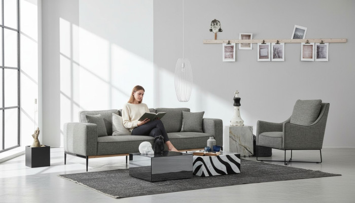 Ensemble de canapé 3 places Fauteuil Trois places Canapés en tissu Design moderne Gris