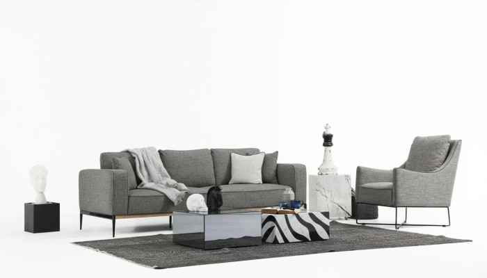 Ensemble de canapé 3 places Fauteuil Trois places Canapés en tissu Design moderne Gris