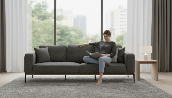 Canapé 4 places en tissu de design moderne pour le salon en gris
