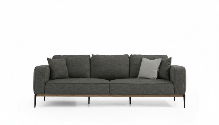 Canapé 3 places en tissu, design moderne, salon gris