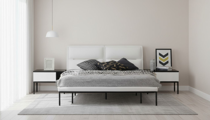 Lit cadre de lit double bois moderne blanc chambre à coucher design double