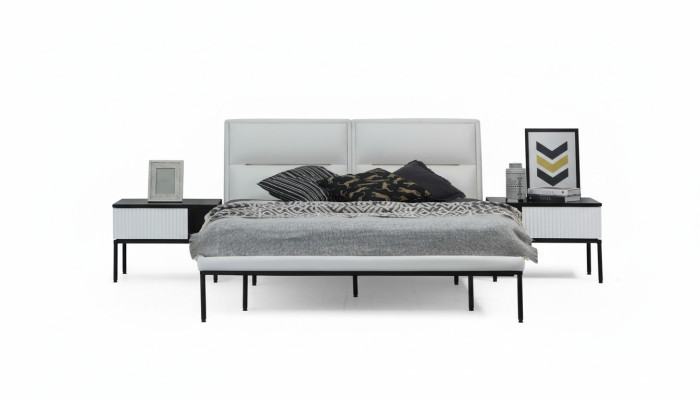 Lit cadre de lit double bois moderne blanc chambre à coucher design double
