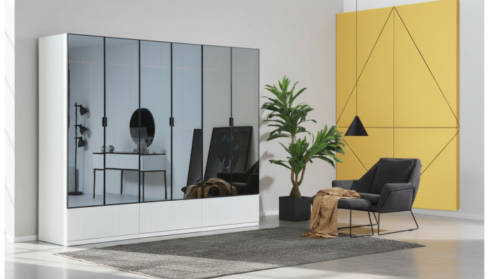Armoire Armoire Bois Moderne Blanc Miroir Vêtements Chambre