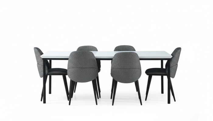Salle à manger Groupe Table à manger Chaises Table Bois Ensemble 7 pièces Gris Moderne Ensemble