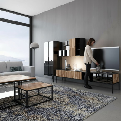 Unité murale Meuble TV Armoire TV Buffet Vitrine Bois Moderne Marron Salon
