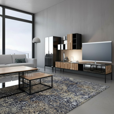 Unité murale Meuble TV Armoire TV Buffet Vitrine Bois Moderne Marron Salon