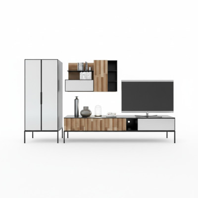 Unité murale Meuble TV Armoire TV Buffet Vitrine Bois Moderne Marron Salon