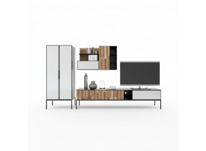 Unité murale Meuble TV Armoire TV Buffet Vitrine Bois Moderne Marron Salon