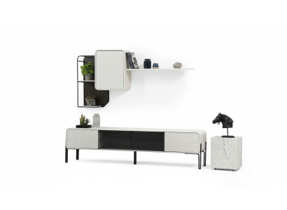 Unité murale Armoire TV Buffet bas Étagères Armoire Meuble TV Ensemble Bois Moderne Blanc