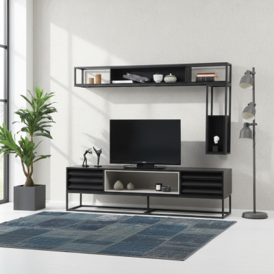 Ensemble de meuble télé mural Meuble TV-Cabinet Basse Bibliothèques Meuble TV en Bois Design Moderne Noir