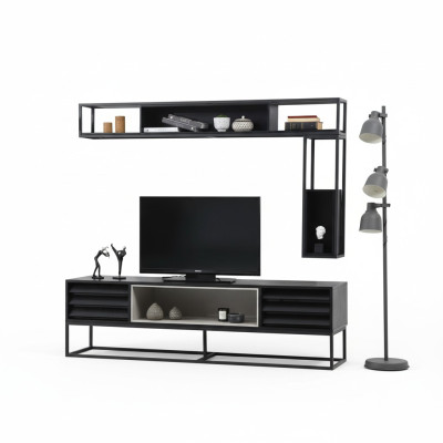 Ensemble de meuble télé mural Meuble TV-Cabinet Basse Bibliothèques Meuble TV en Bois Design Moderne Noir