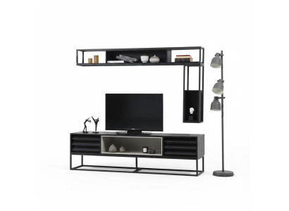 Ensemble de meuble télé mural Meuble TV-Cabinet Basse Bibliothèques Meuble TV en Bois Design Moderne Noir