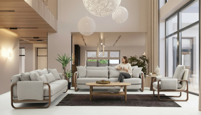 Ensemble de canapés 3 places Fauteuil Trois places Moderne Tissu Gris Design
