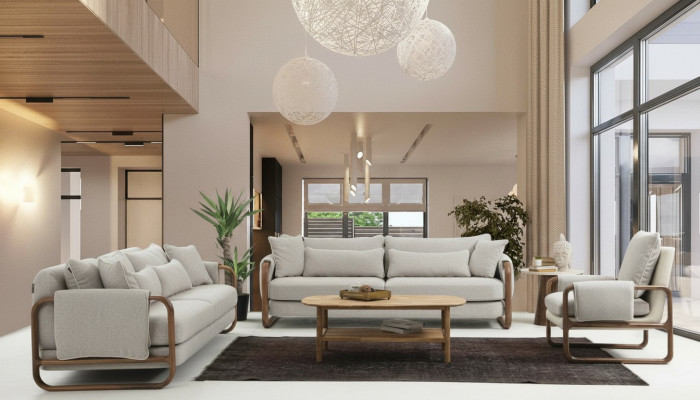 Ensemble de canapés 3 places Fauteuil Trois places Moderne Tissu Gris Design