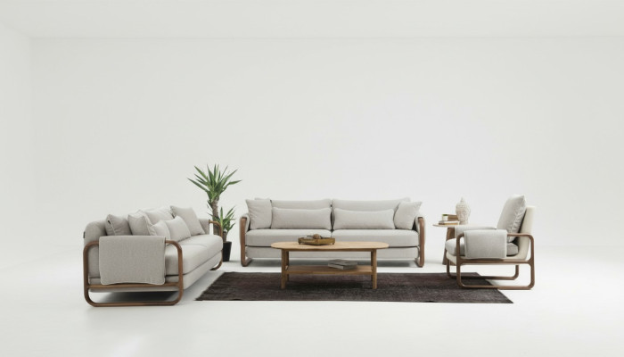 Ensemble de canapés 3 places Fauteuil Trois places Moderne Tissu Gris Design