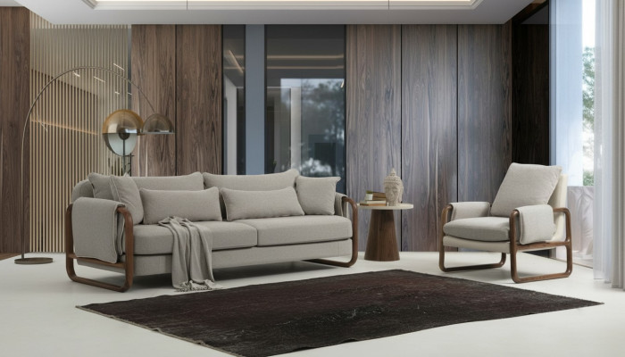 Ensemble de canapé 4 places Fauteuil Design en tissu gris moderne 