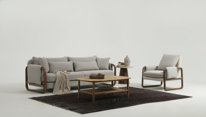 Ensemble de canapé 4 places Fauteuil Design en tissu gris moderne 