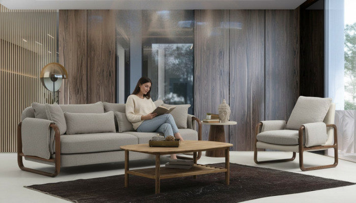 Ensemble canapé 21 places Fauteuil Deux places Moderne Tissu gris Design de l'ensemble