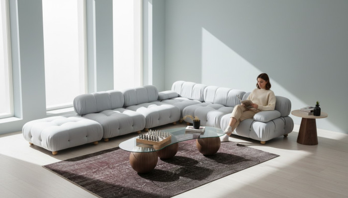 Canapé d'angle Canapé Tissu Salon Canapés d'angle Gris Moderne Polyester Design