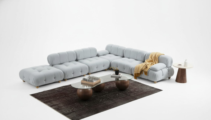 Canapé d'angle Canapé Tissu Salon Canapés d'angle Gris Moderne Polyester Design