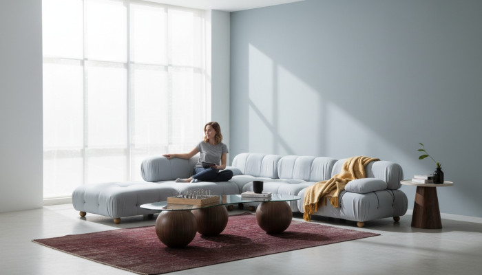 Canapé d'angle Canapé en tissu Salon Canapés d'angle Gris Moderne Polyester Design