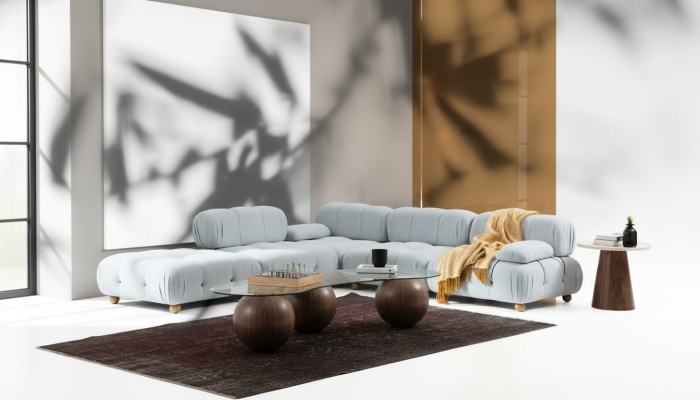 Canapé d'angle Canapé en tissu Salon Canapés d'angle Gris Moderne Polyester Design