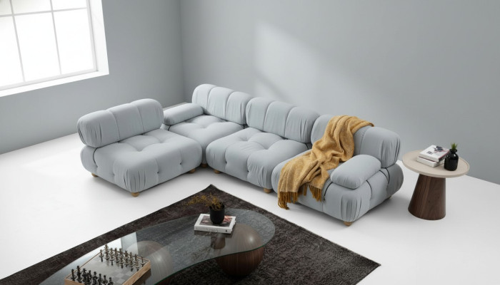 Salle de séjour Canapé d'angle Canapé Canapés en tissu Coin Gris Moderne Polyester Design