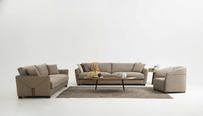 Ensemble de canapé moderne Set 331 Fauteuil 3 places Trois places Moderne Tissu Beige Ensemble 3 pièces