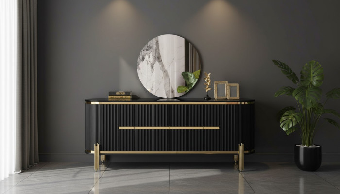 Meuble moderne en acier inoxydable, buffet, commode, garde-robe noire neuve