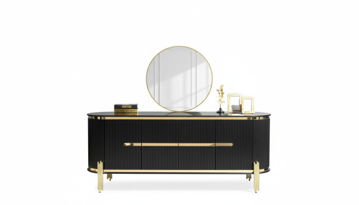 Meuble moderne en acier inoxydable, buffet, commode, garde-robe noire neuve