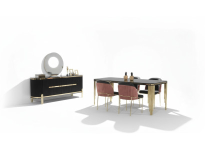 Mobilier de salle à manger moderne Ensemble de salle à manger Table à manger Chaises Mobilier en acier inoxydable noir
