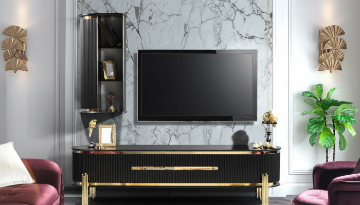 Meuble TV bas de luxe moderne Meuble TV Buffet Meuble TV Mobilier de salon noir or