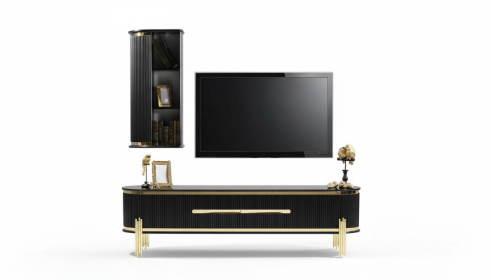 Meuble TV bas de luxe moderne Meuble TV Buffet Meuble TV Mobilier de salon noir or