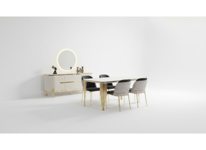 Luxury Salle à manger Ensemble Salle à manger Table à manger Chaises Ensemble 6 pièces Or Blanc