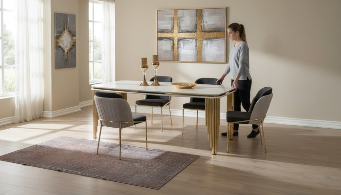Mobilier de salle à manger moderne Ensemble de salle à manger de luxe Table à manger Ensemble de table à manger Chaises Blanches 5 pièces