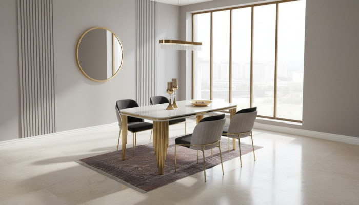 Mobilier de salle à manger moderne Ensemble de salle à manger de luxe Table à manger Ensemble de table à manger Chaises Blanches 5 pièces