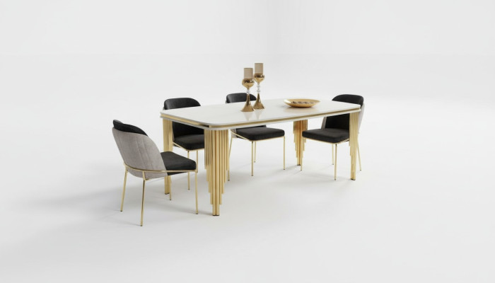 Mobilier de salle à manger moderne Ensemble de salle à manger de luxe Table à manger Ensemble de table à manger Chaises Blanches 5 pièces