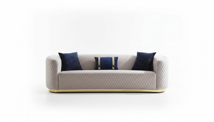 Canapé de luxe en acier inoxydable beige avec trois places, design de canapé pour le salon