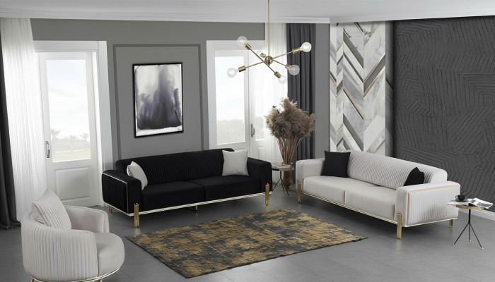 Ensemble de canapé de luxe trois places, fauteuil moderne en tissu, ensemble de meubles 3 pièces noir 3+3+1