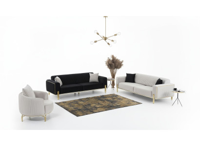 Ensemble de canapé de luxe trois places, fauteuil moderne en tissu, ensemble de meubles 3 pièces noir 3+3+1