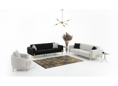 Ensemble de canapé de luxe trois places, fauteuil moderne en tissu, ensemble de meubles 3 pièces noir 3+3+1
