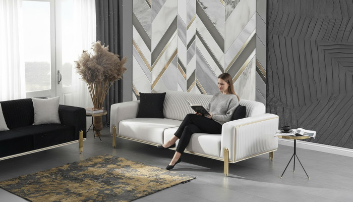 Canapé trois places blanc moderne Canapé Meubles rembourrés Mobilier de salon neuf