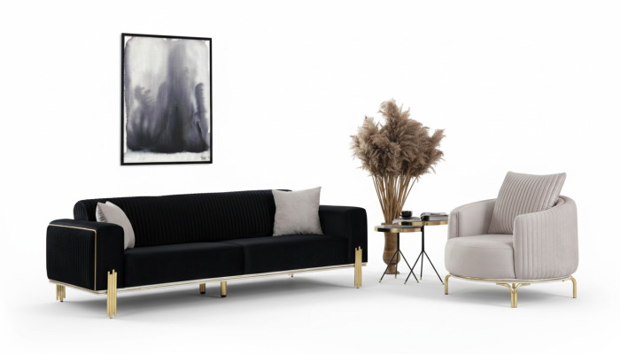 Ensemble de canapé moderne trois places avec fauteuil assorti et revêtement en acier inoxydable 2 pièces.