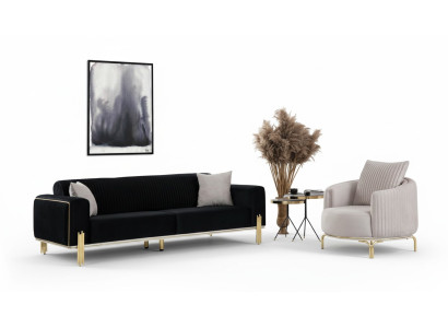 Ensemble de canapé moderne trois places avec fauteuil assorti et revêtement en acier inoxydable 2 pièces.
