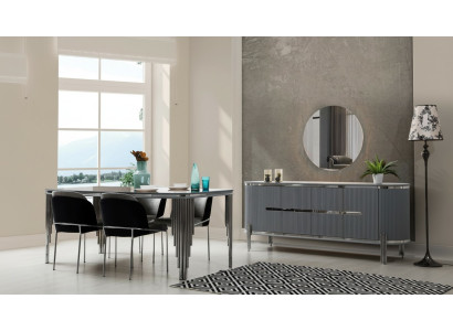 Table de salle à manger grise Ensemble de salle à manger de luxe Table à manger Chaises Buffet 6 pièces