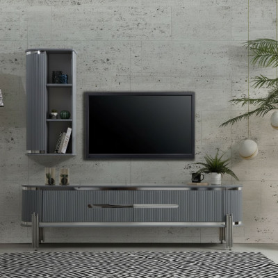 Meuble TV armoire TV bas étagères bahut table moderne gris luxe neuf