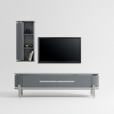 Meuble TV armoire TV bas étagères bahut table moderne gris luxe neuf
